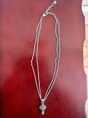 Brighton Vintage Retired Silver Flower Pendant Double Strand Necklace